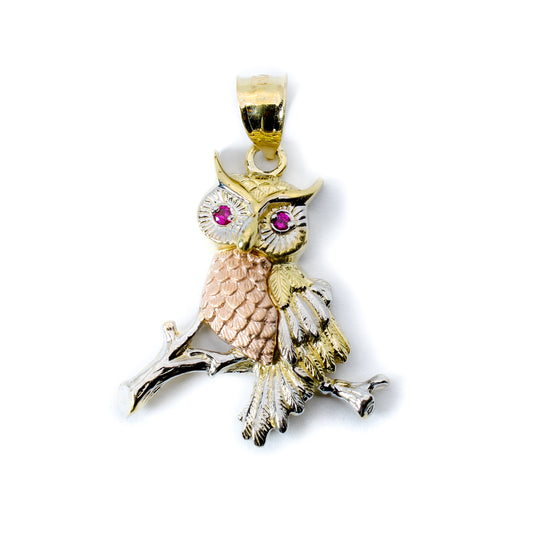 Owl Perched on Branch - 14k Gold