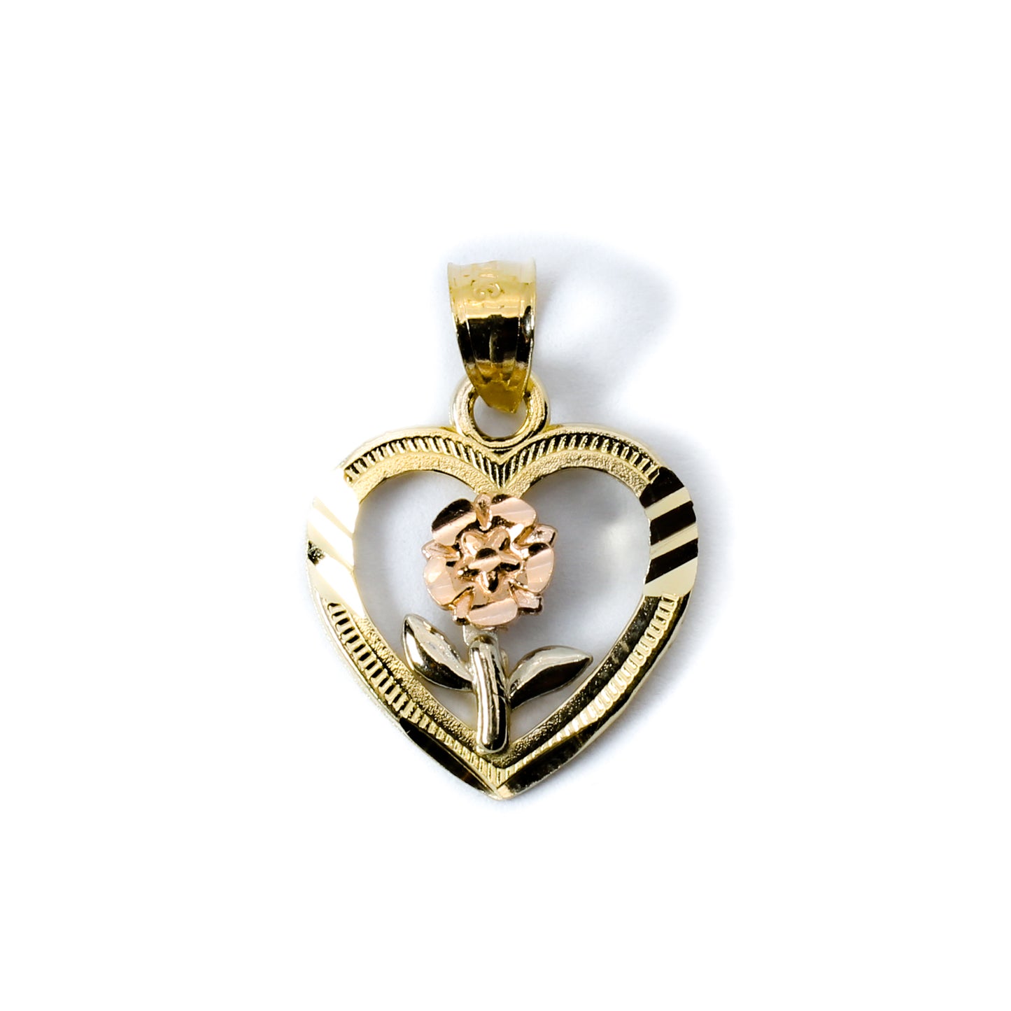 Flower In Heart Charm - 14k Gold