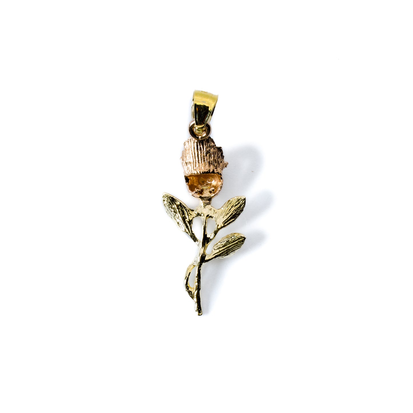 Full Stem Rose Flower Charm - 14k Gold