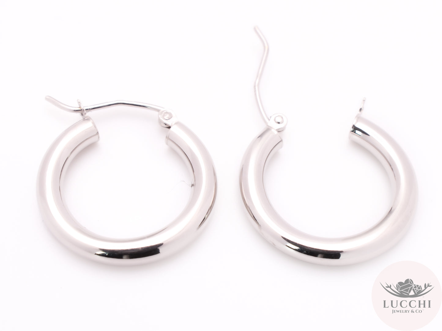 14mm Classic Hoop Earrings - White Gold Thick - 14k