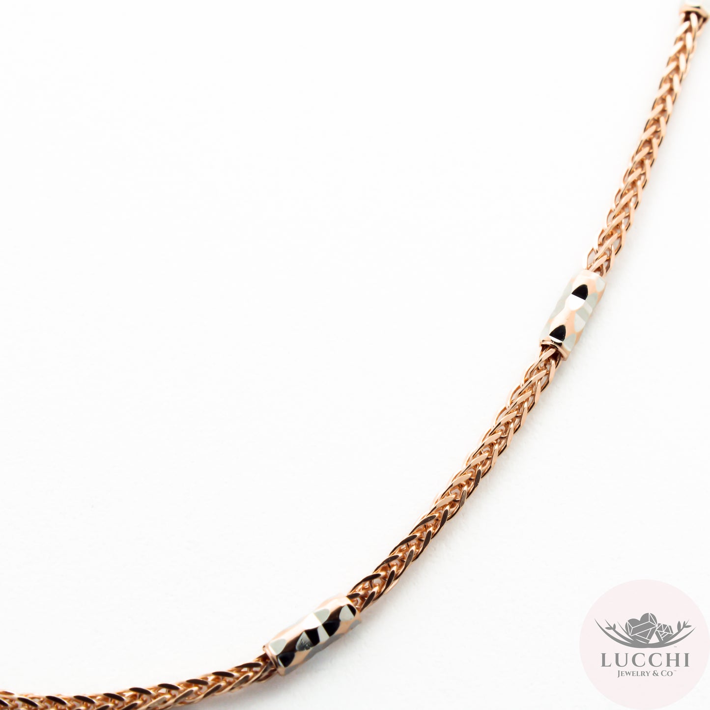 18" Espiga Wheat Station Chain Necklace - Rose Gold - 2mm - 14k