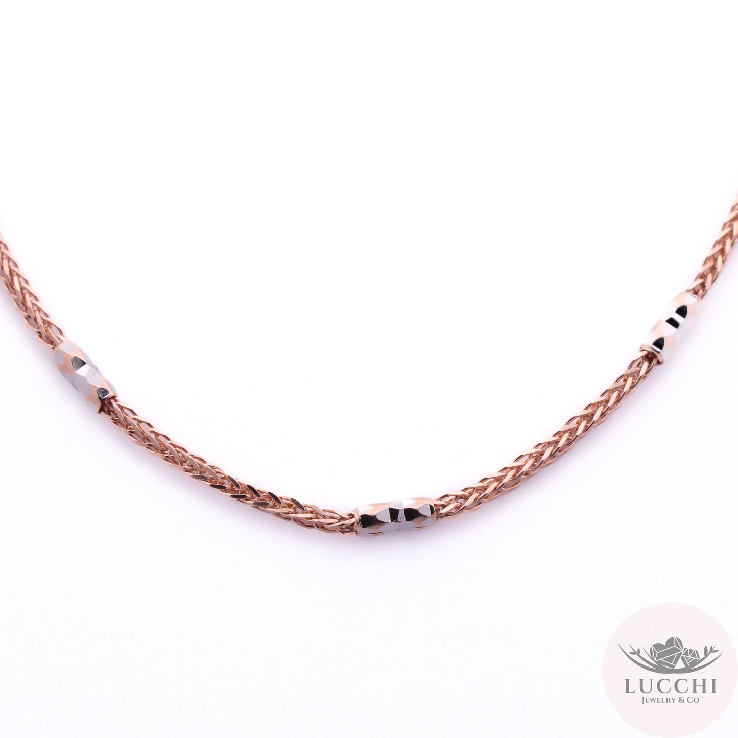 18" Espiga Wheat Station Chain Necklace - Rose Gold - 2mm - 14k