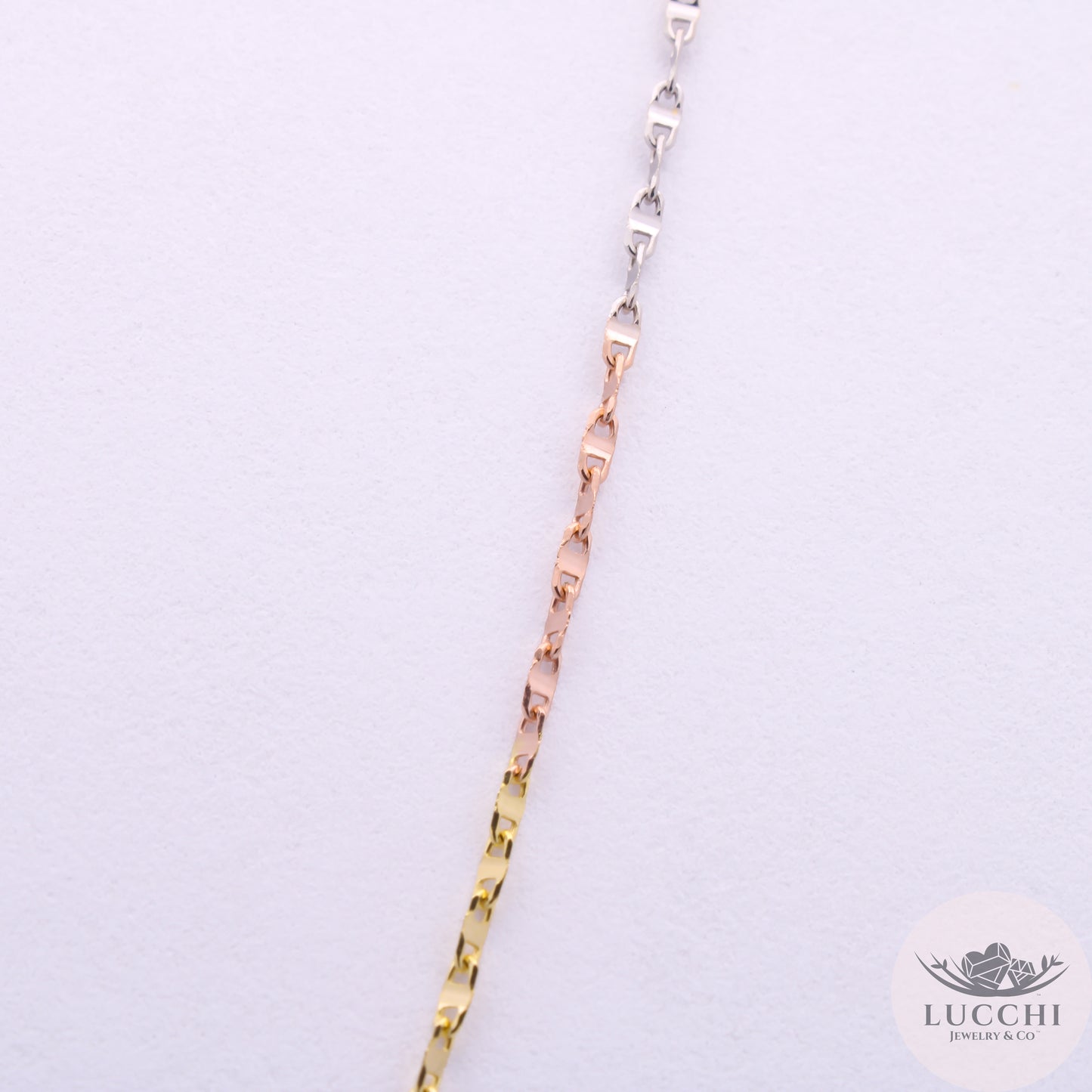 18" Mariner Tri Gold Rainbow Chain Necklace - 1mm - 14k
