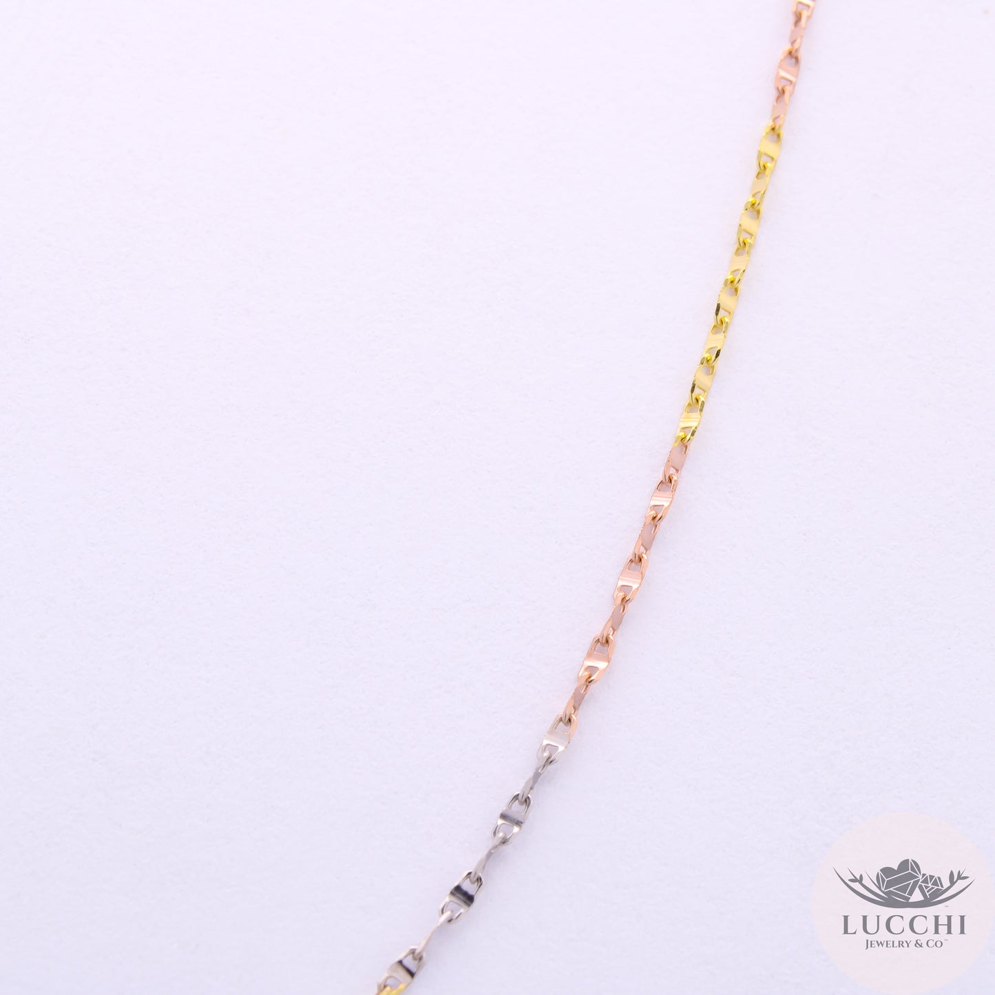 18" Mariner Tri Gold Rainbow Chain Necklace - 1mm - 14k