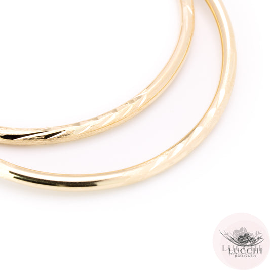 55mm Chevron Classic Hoop Earrings - Glass Blasted - 14k