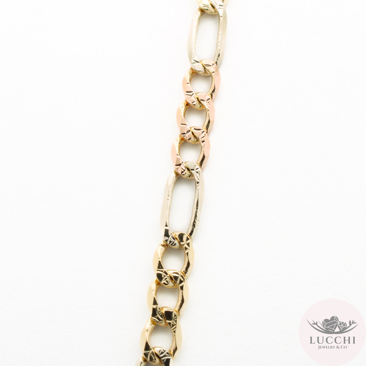 22" Figaro Tri Gold Chain Necklace - Star Engraved - 5mm - 14k
