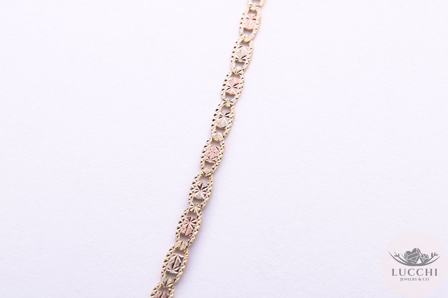24" Mariner Flat Tri Gold Chain Necklace - Star Diamond Cuts - 3mm - 14k