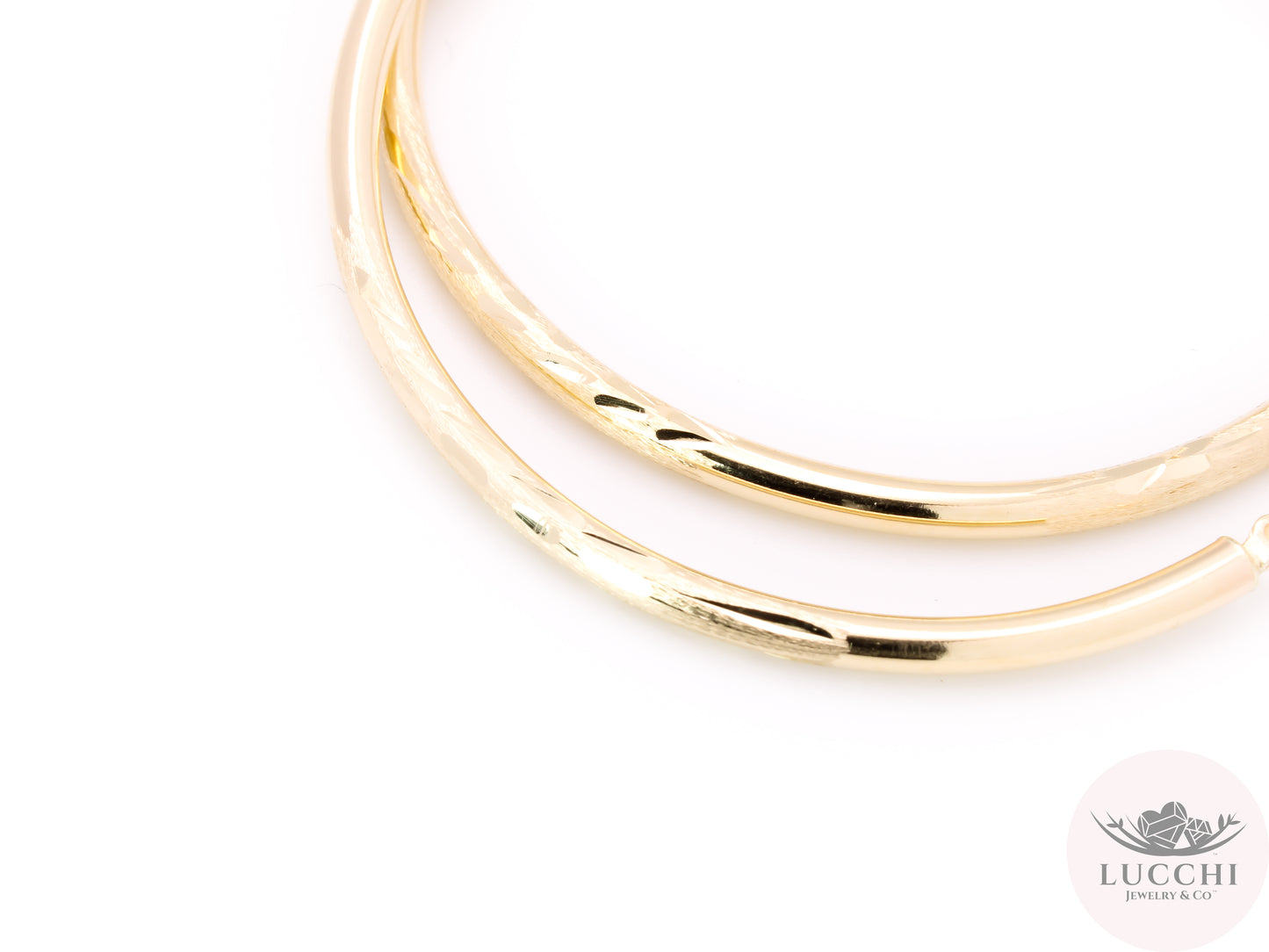 55mm Chevron Classic Hoop Earrings - Glass Blasted - 14k