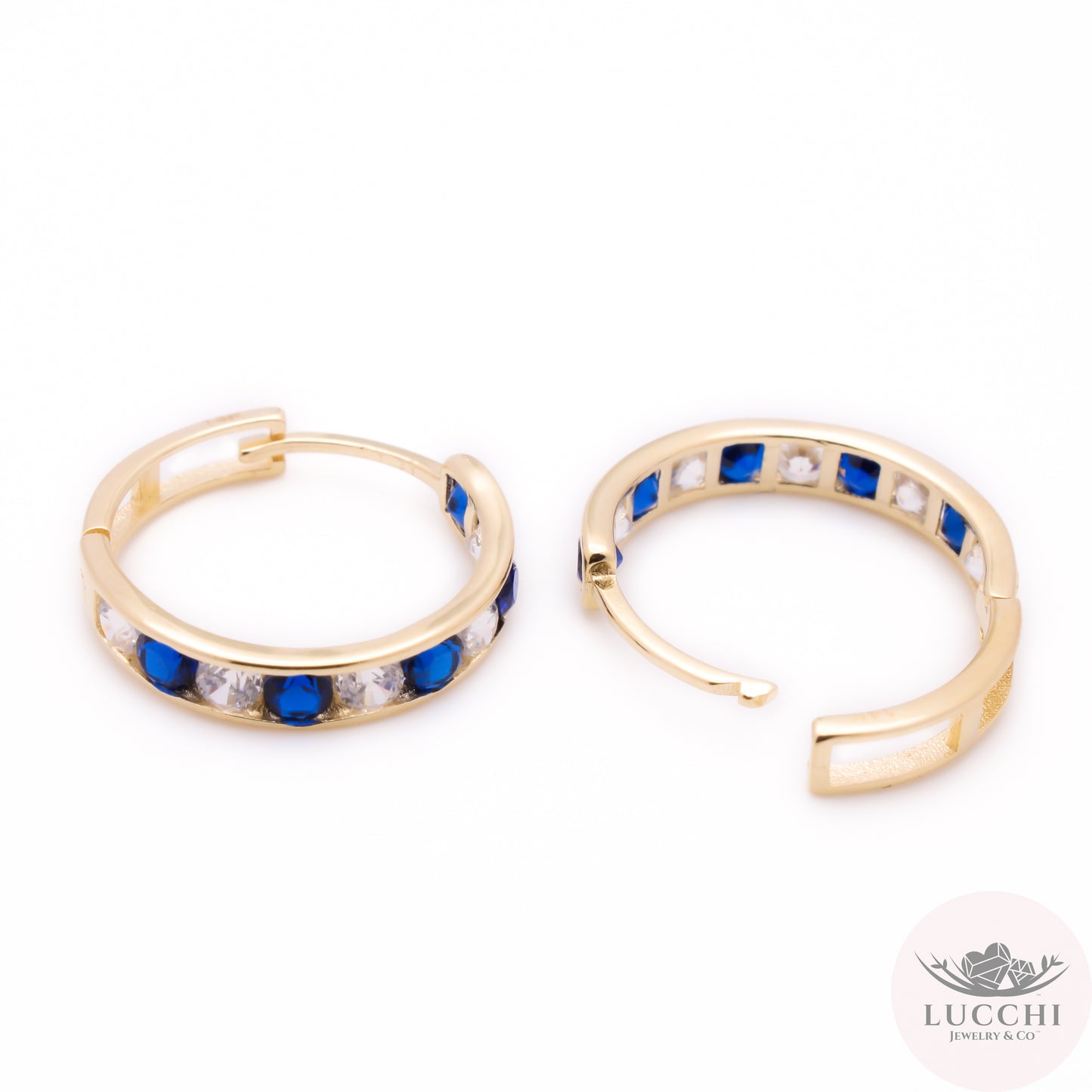 Checkered Huggies Earrings - Color & White - 14k
