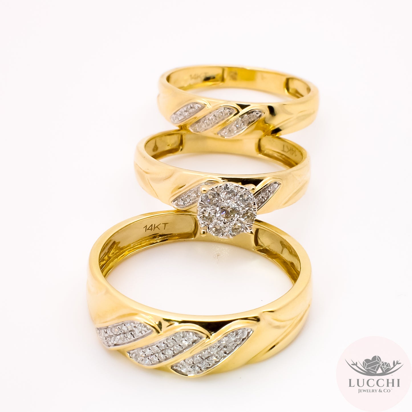 Couples Matching Set Wedding/Engagement Halo Ring - Diamond - 14k