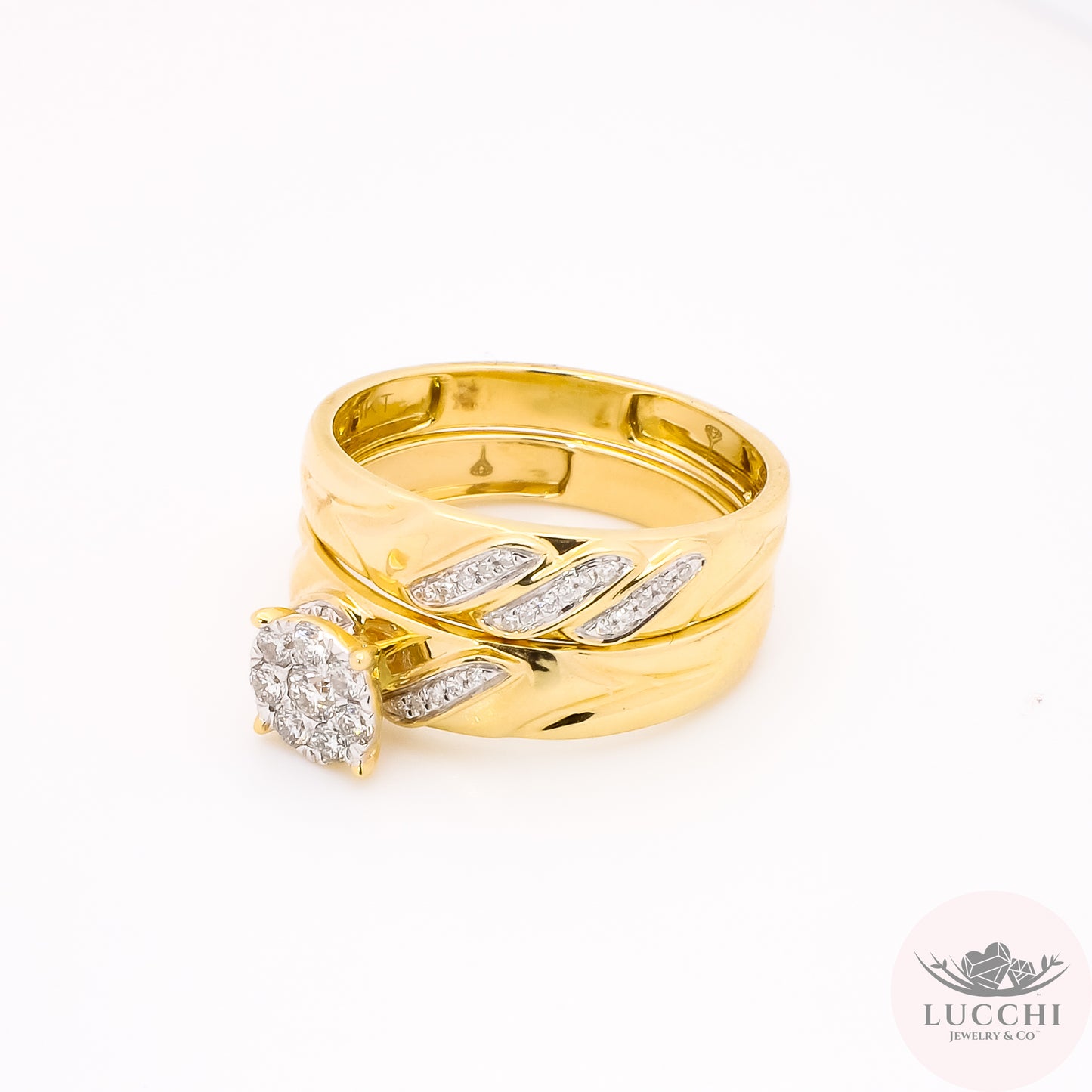 Couples Matching Set Wedding/Engagement Halo Ring - Diamond - 14k