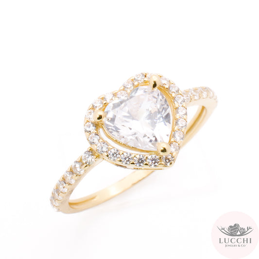 Floating Heart Halo Ring - White - 14k