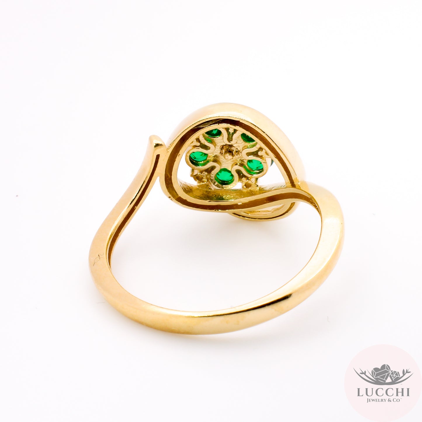 Statement x Floral x Bypass x Halo Ring - Emerald Green - 14k