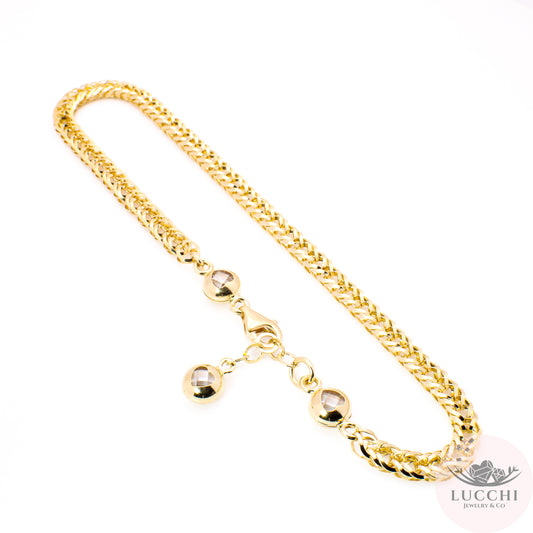 Foxtail Heart Charm Bracelet 8.25" - White - 14k