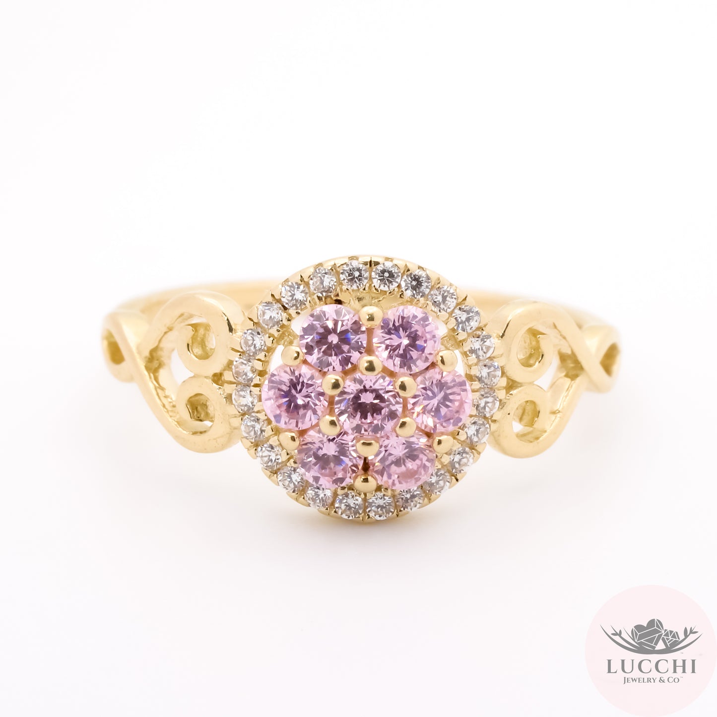 Halo x Filigree Ring Hearts - Baby Pink White - 14k