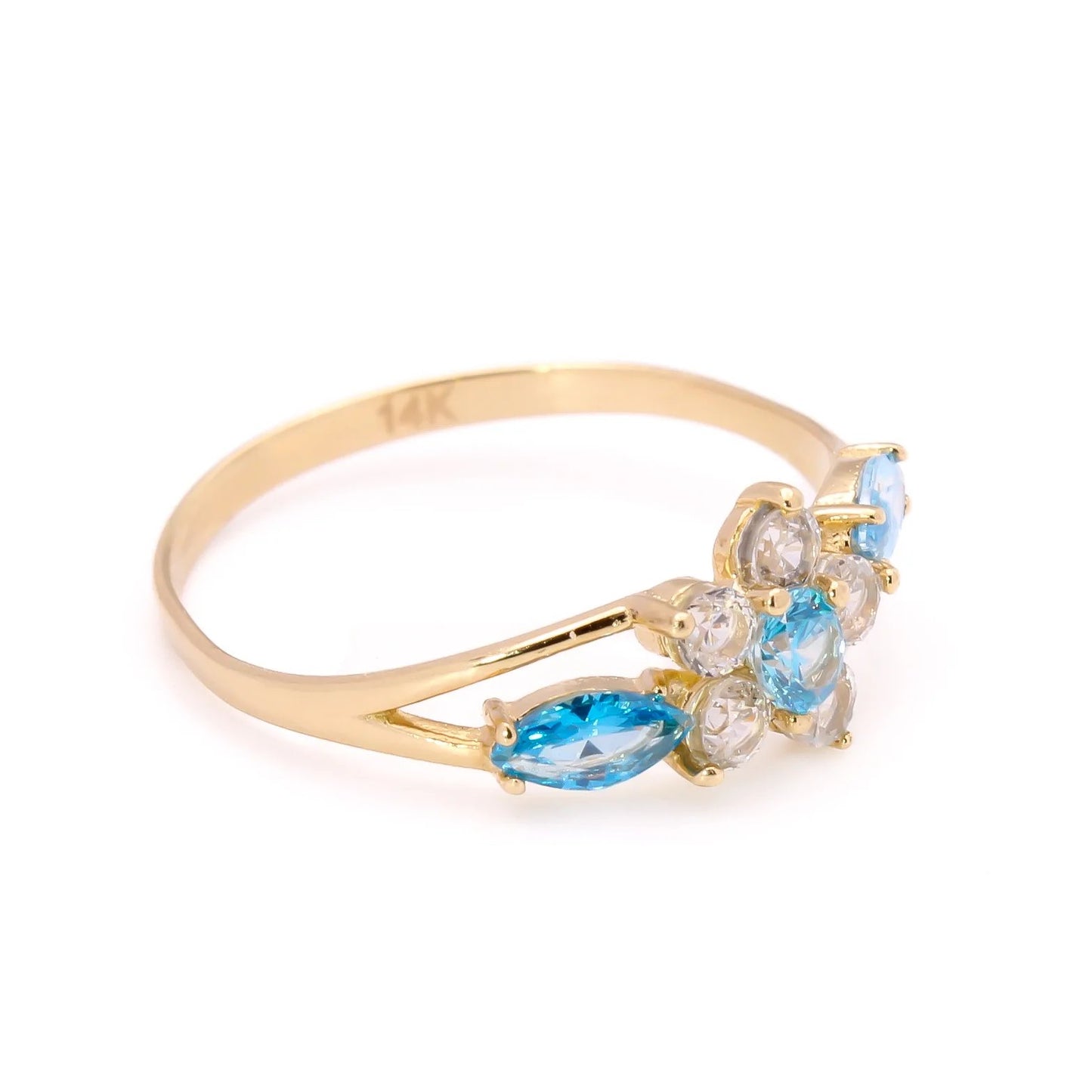 Halo x Floral x Trilogy CZ Ring - Aqua - 14k