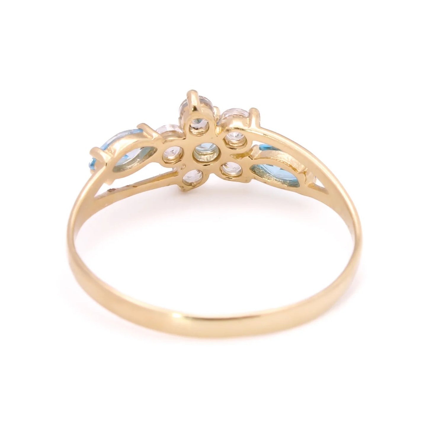 Halo x Floral x Trilogy CZ Ring - Aqua - 14k