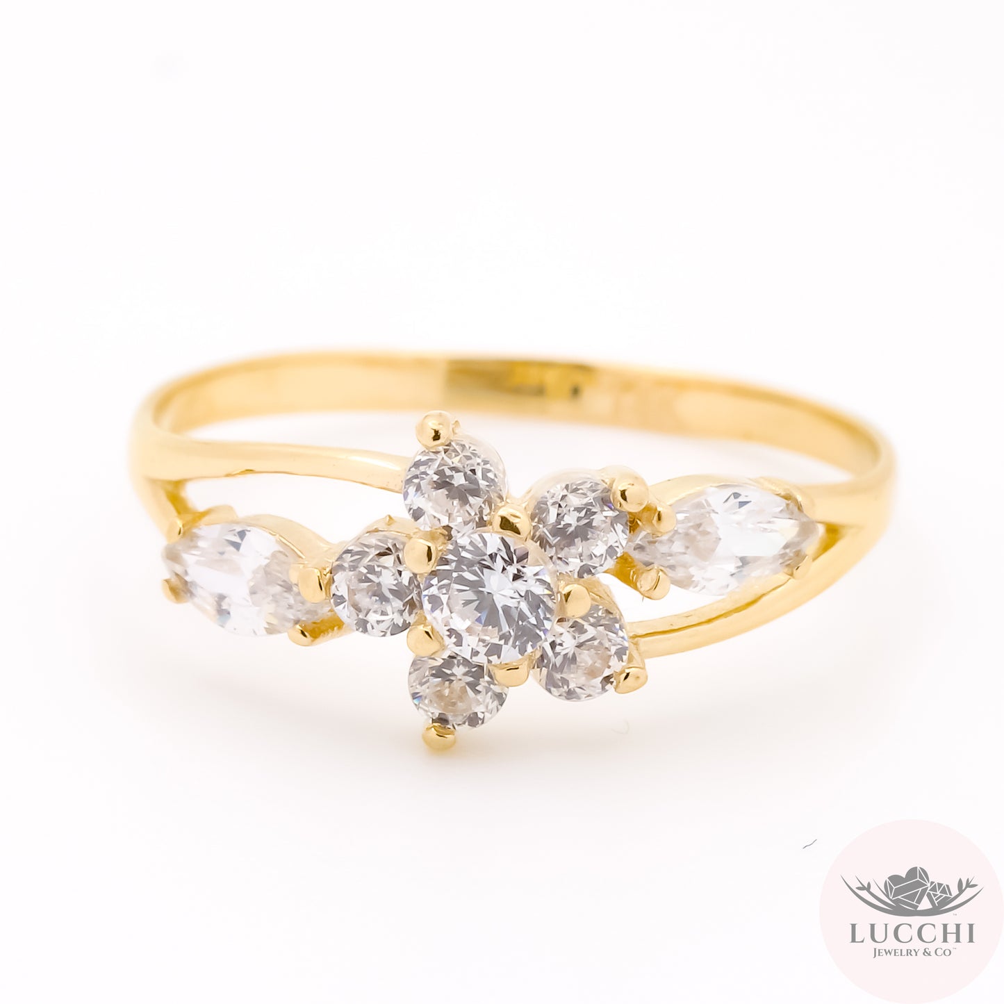 Halo x Floral x Trilogy CZ Ring - White - 14k