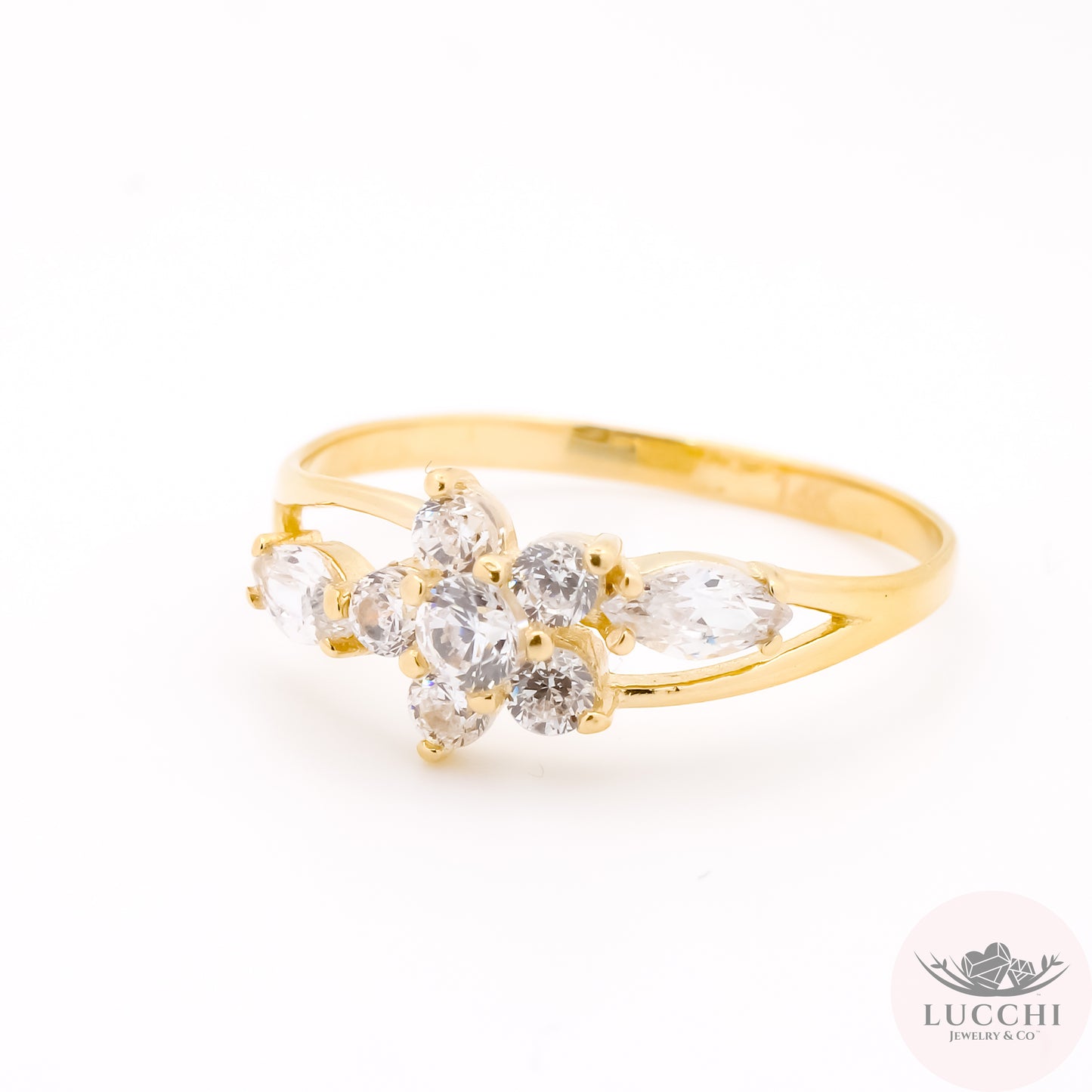 Halo x Floral x Trilogy CZ Ring - White - 14k
