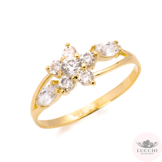 Halo x Floral x Trilogy CZ Ring - White - 14k