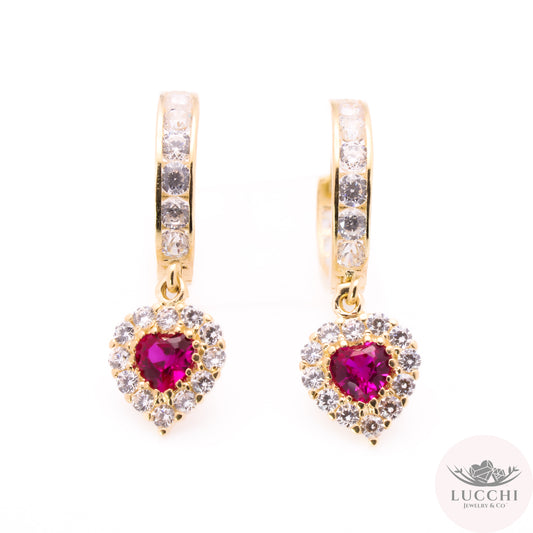 Heart Drop Halo Huggies Earrings - 14k