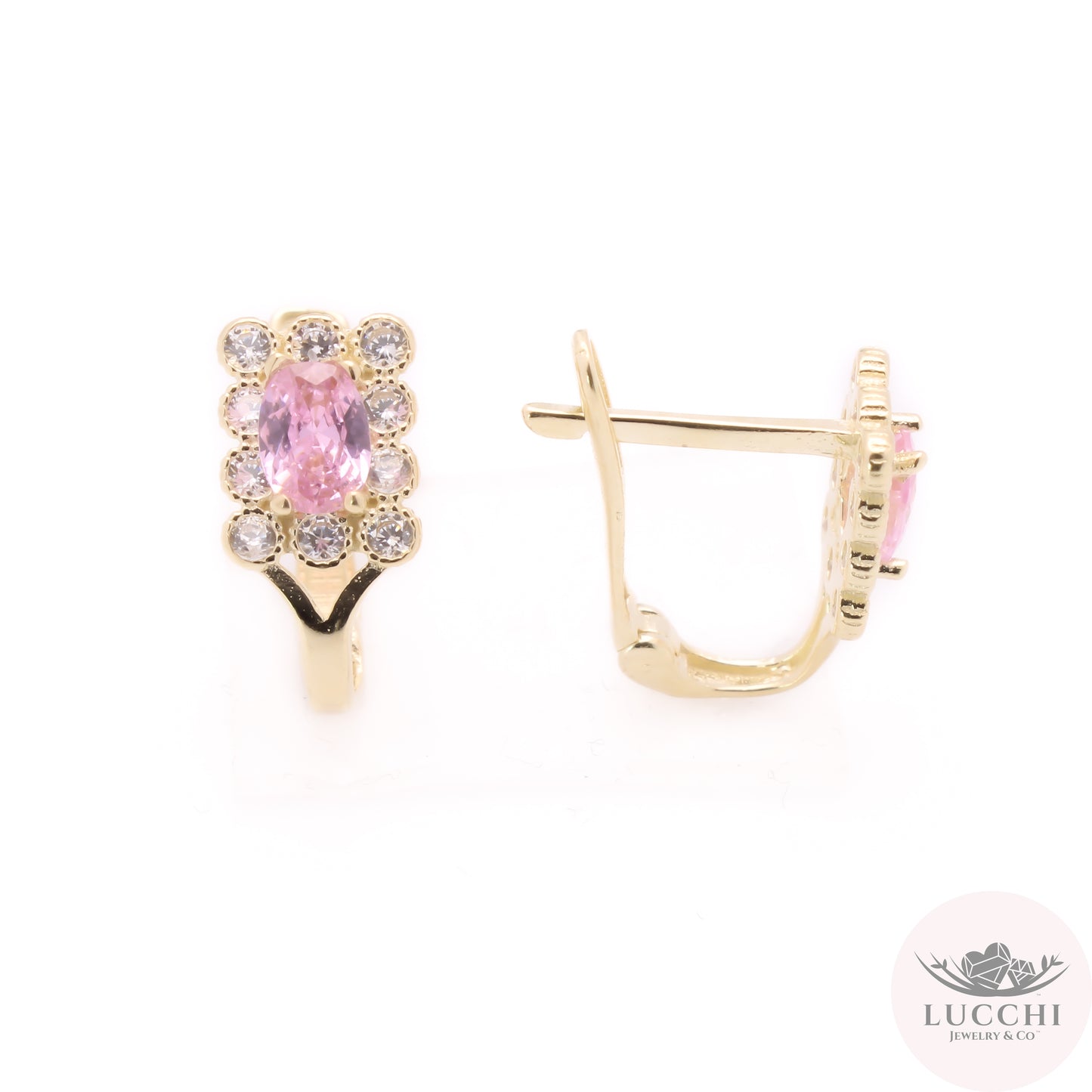 Omega Oval Halo Earrings - 14k
