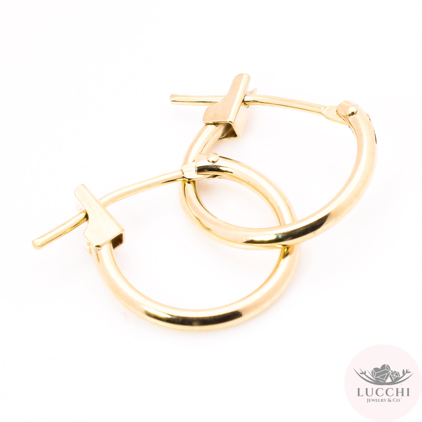 Small 14mm Clasp Lock Hoop Earrings - 14k
