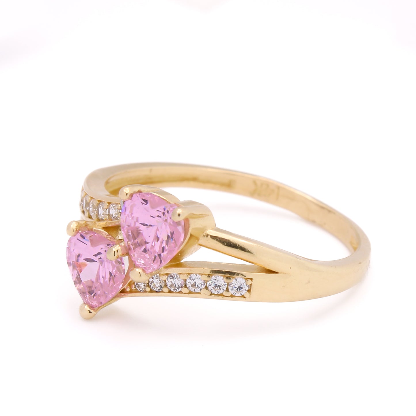 Two Shooting Hearts - Promise x Forever Ring - Baby Pink Rose - 14k