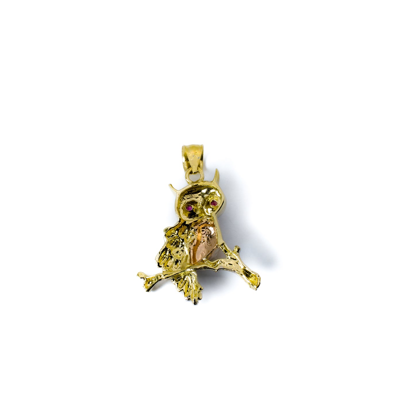 Owl Perched on Branch - 14k Gold