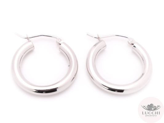 14mm Classic Hoop Earrings - White Gold Thick - 14k