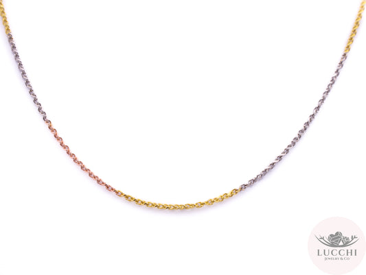 16" Twist Link Tri Gold Rainbow Chain Necklace - 1mm - 14k