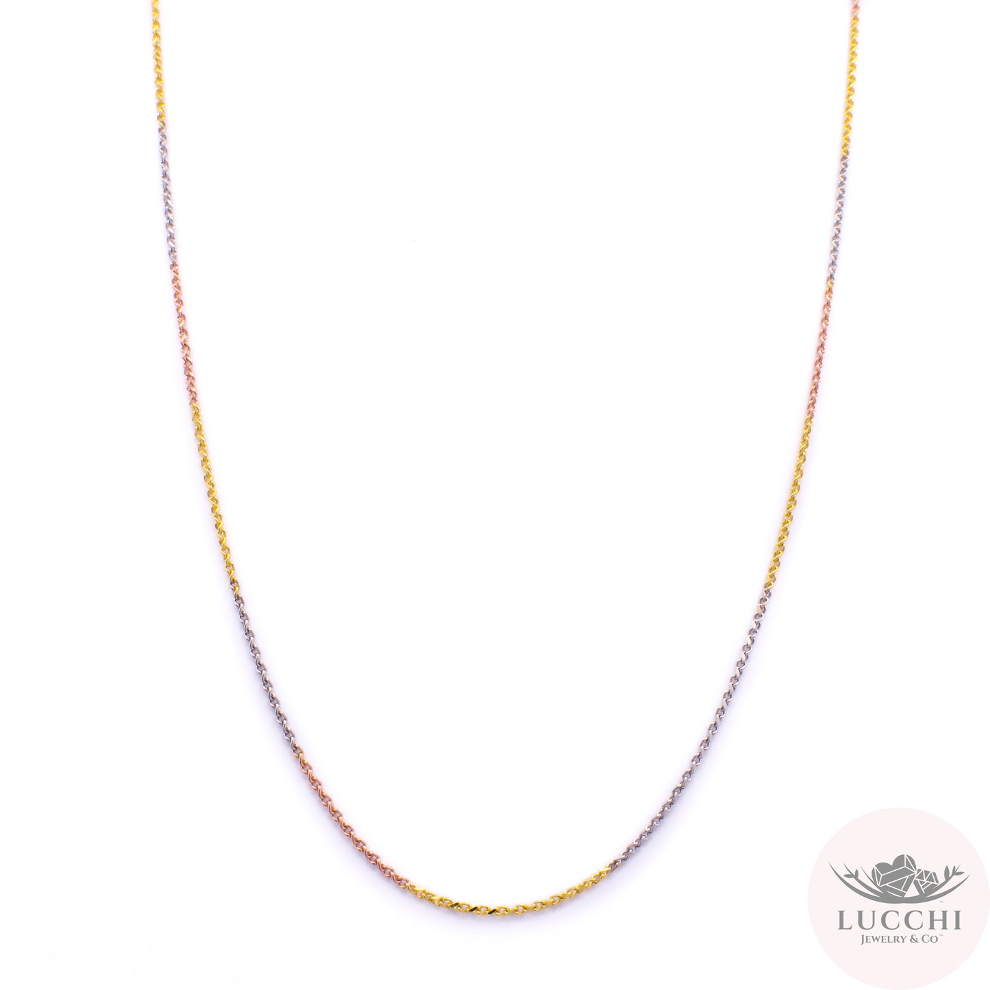 16" Twist Link Tri Gold Rainbow Chain Necklace - 1mm - 14k