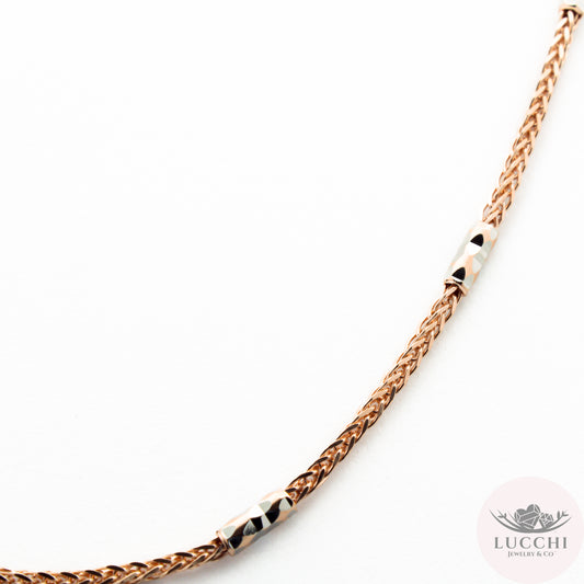 18" Espiga Wheat Station Chain Necklace - Rose Gold - 2mm - 14k
