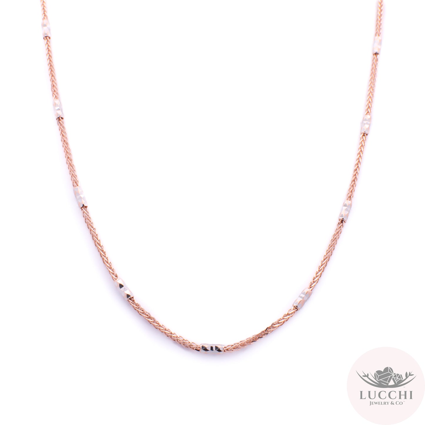 18" Espiga Wheat Station Chain Necklace - Rose Gold - 2mm - 14k