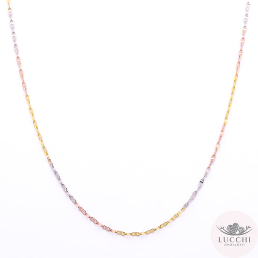 18" Mariner Tri Gold Rainbow Chain Necklace - 1mm - 14k