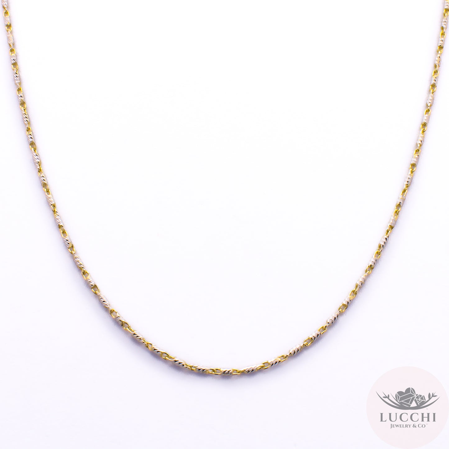 20" Bar Link Bi Gold Chain Necklace - 1.5mm - 14k