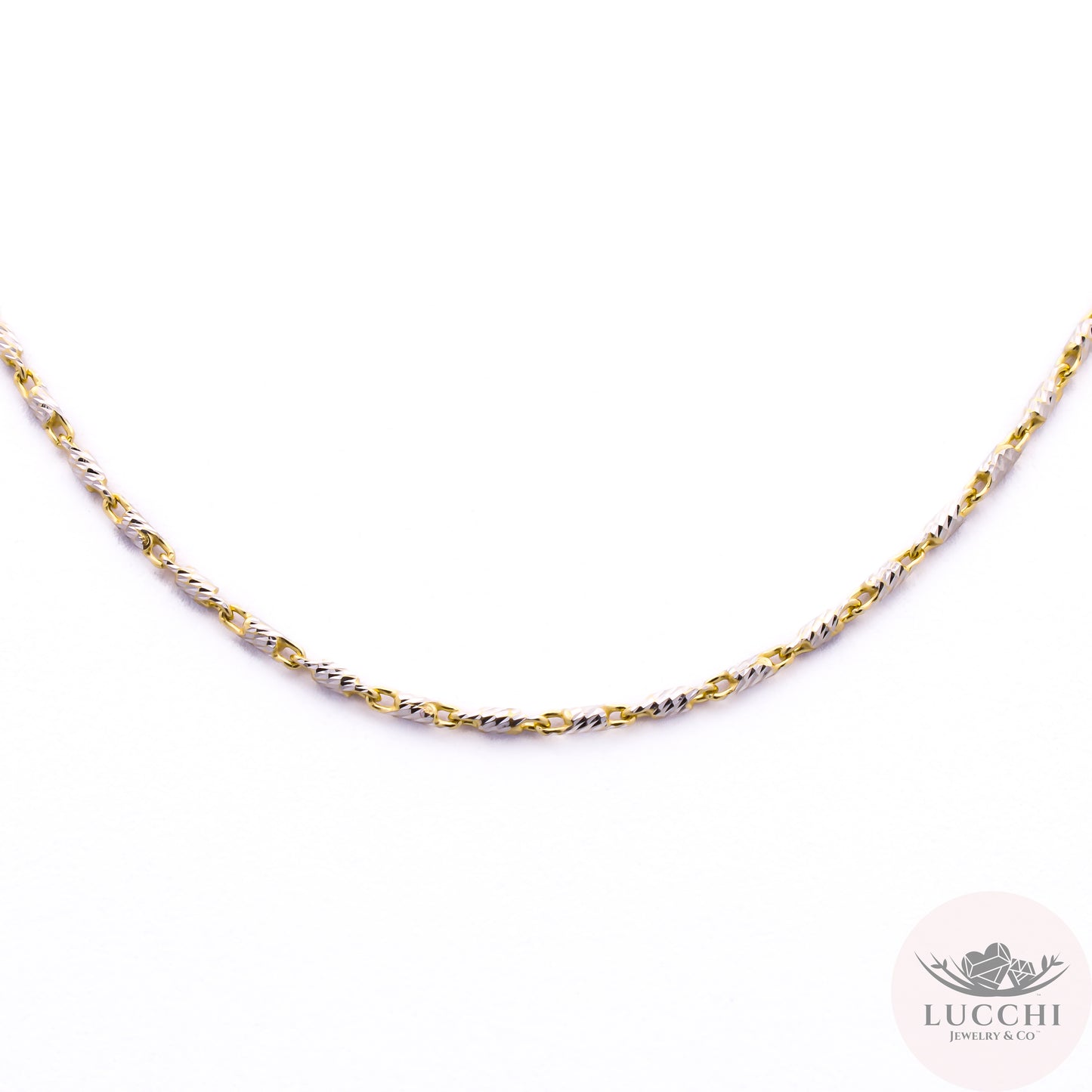 20" Bar Link Bi Gold Chain Necklace - 1.5mm - 14k