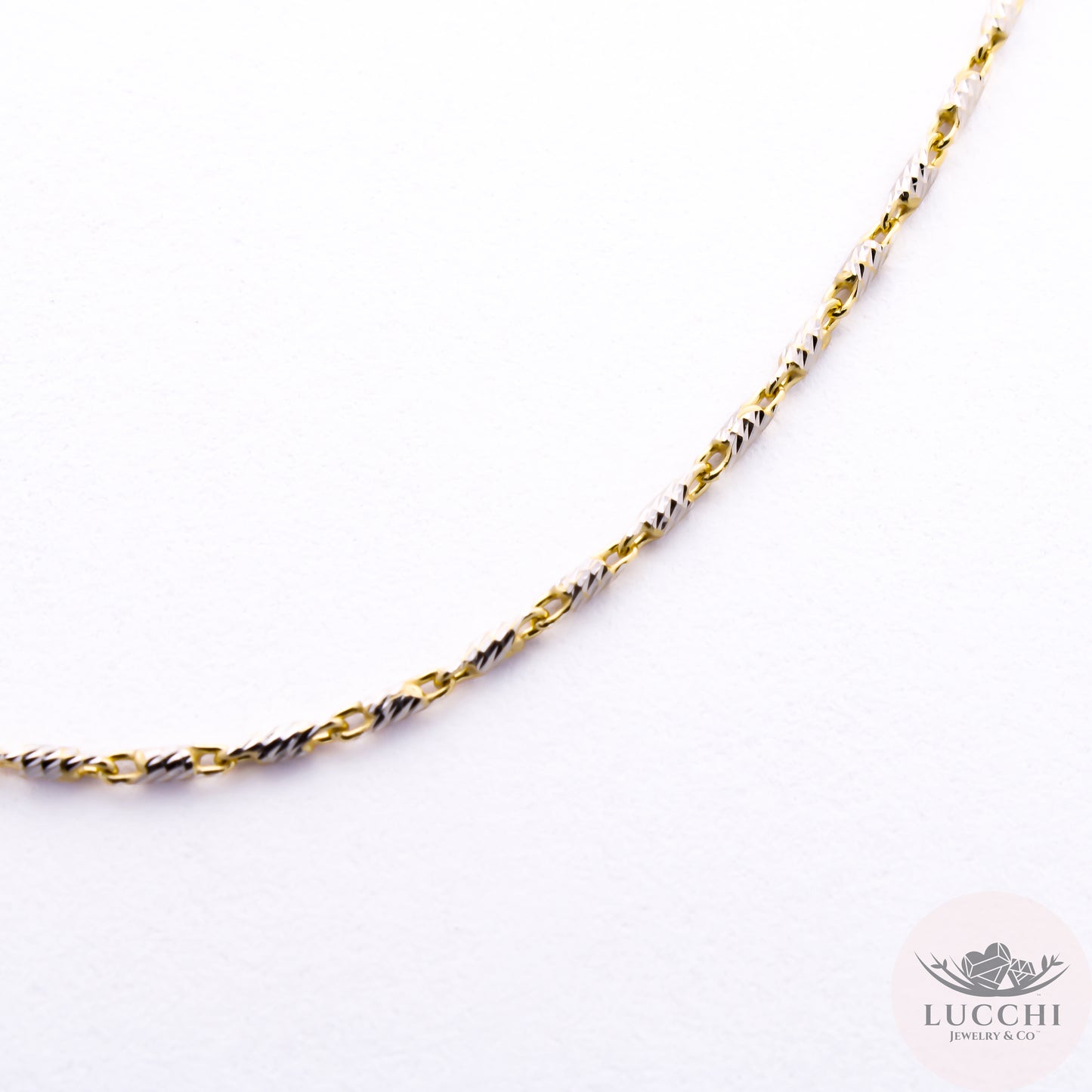 20" Bar Link Bi Gold Chain Necklace - 1.5mm - 14k