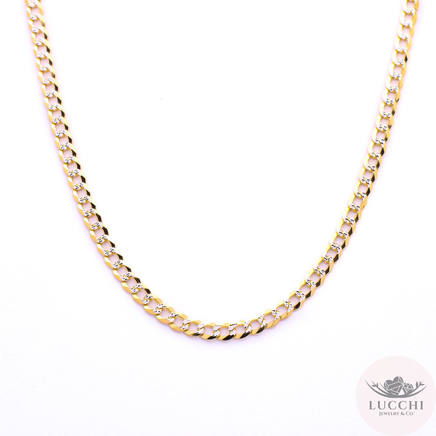 Curb Chain Necklace - Diamond Cuts - 4mm - 14k