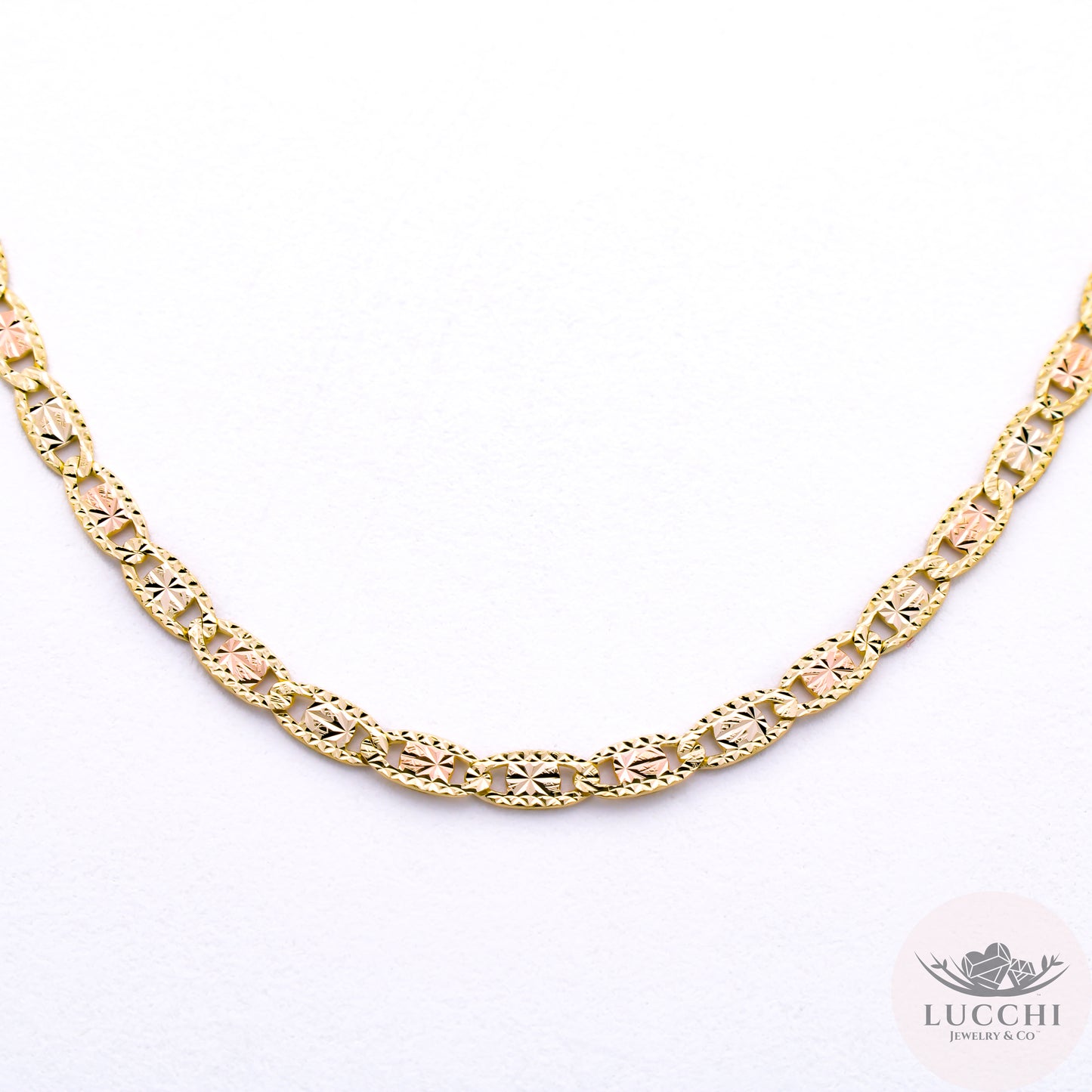 24" Mariner Flat Tri Gold Chain Necklace - Star Diamond Cuts - 3mm - 14k
