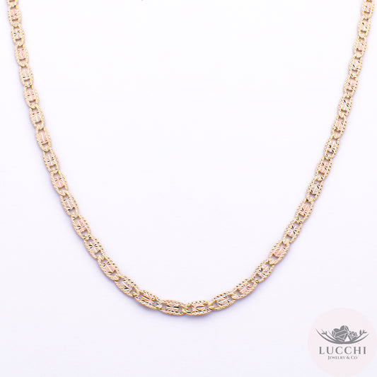 24" Mariner Flat Tri Gold Chain Necklace - Star Diamond Cuts - 3mm - 14k