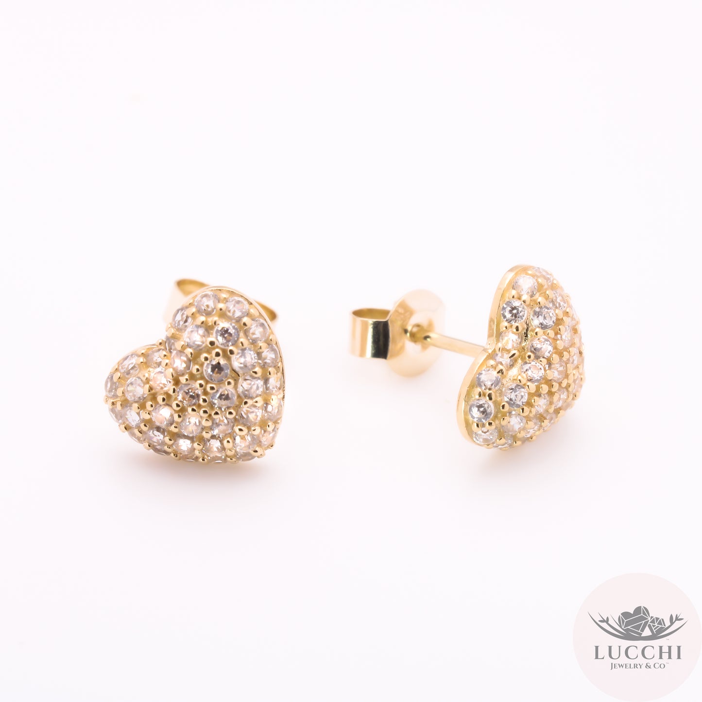 3D Pavé Heart Studs - 14k