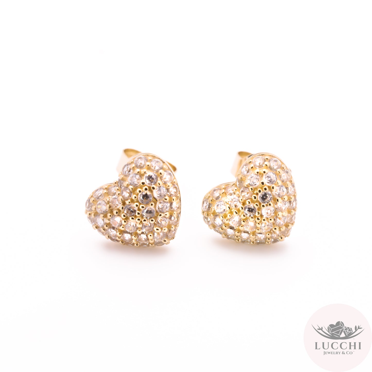 3D Pavé Heart Studs - 14k