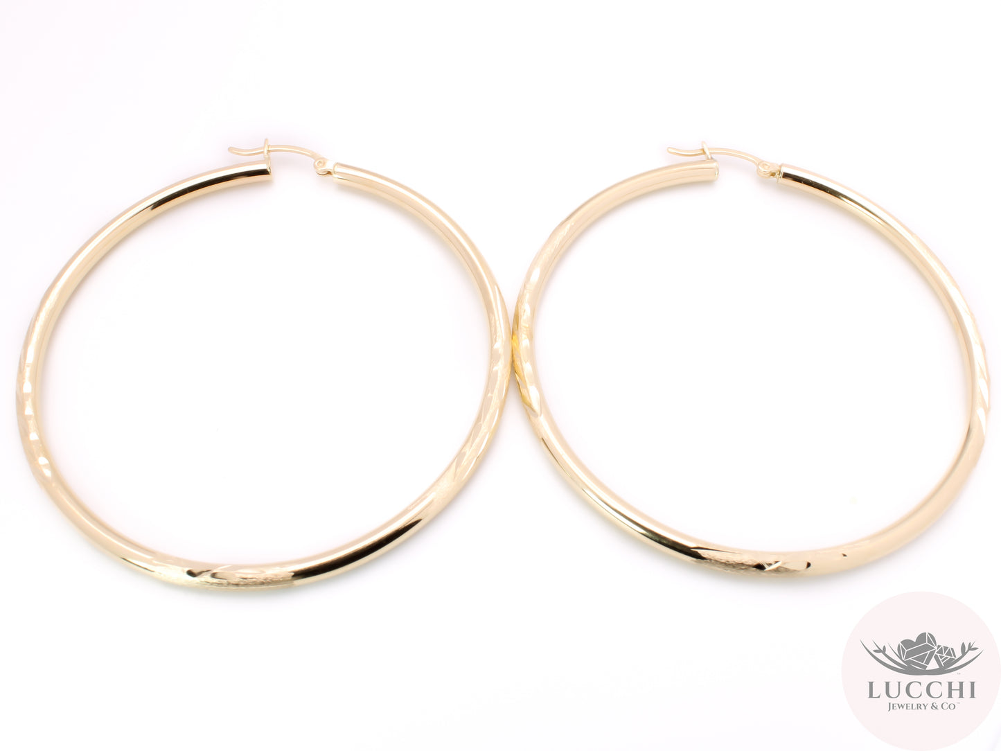 55mm Chevron Classic Hoop Earrings - Glass Blasted - 14k