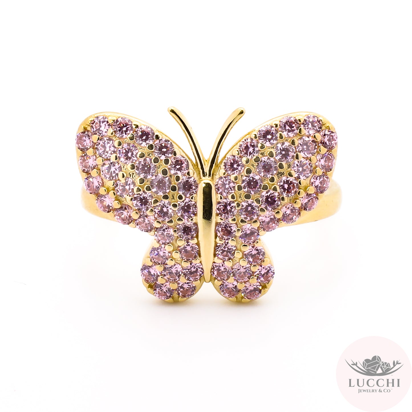 Butterfly Statement Ring - Baby Pink - 14k