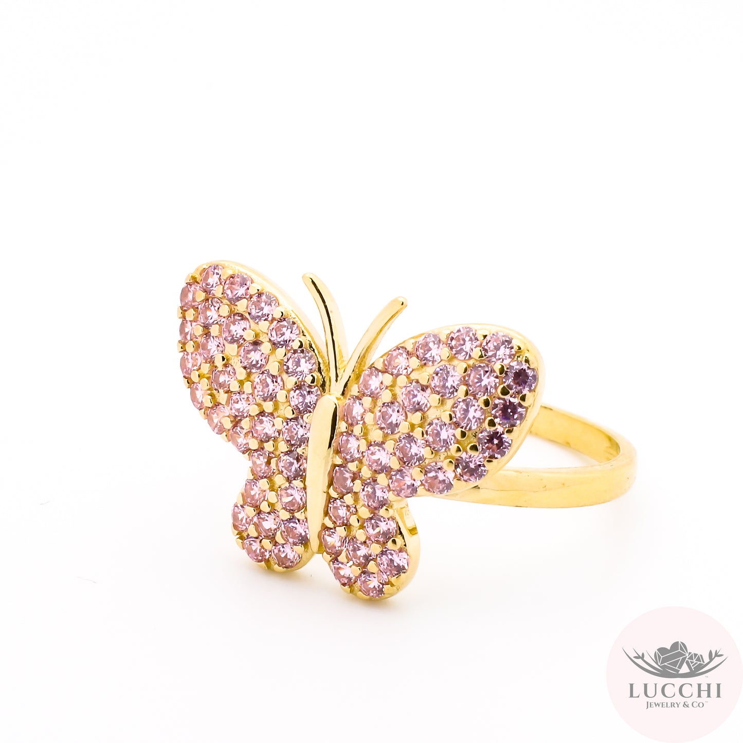 Butterfly Statement Ring - Baby Pink - 14k