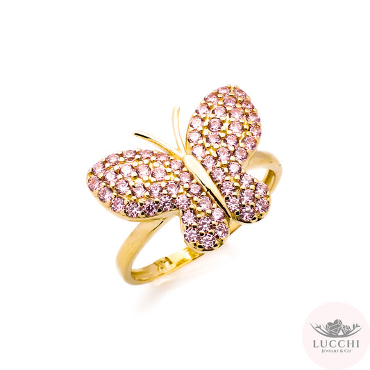 Butterfly Statement Ring - Baby Pink - 14k
