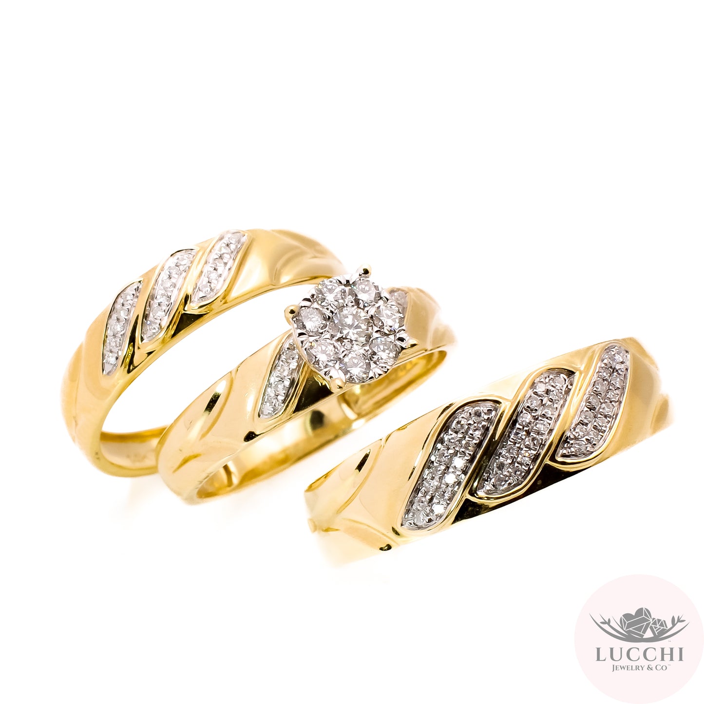 Couples Matching Set Wedding/Engagement Halo Ring - Diamond - 14k