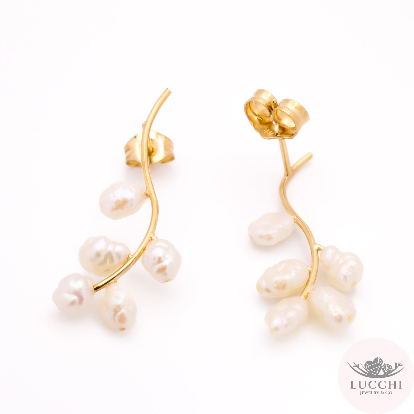 Cultured Pearl Leaves on Branch Baroque Earrings - 14k