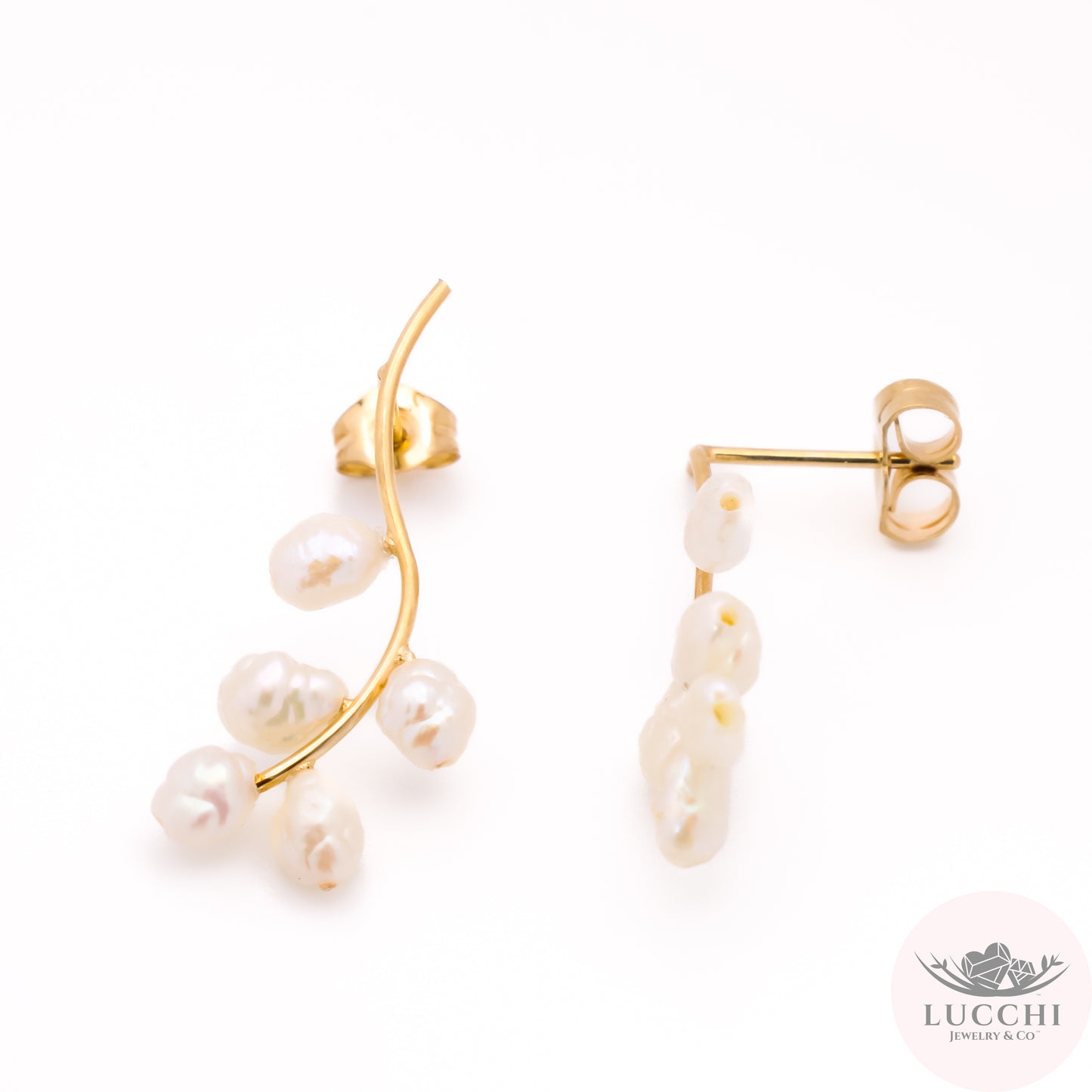 Cultured Pearl Leaves on Branch Baroque Earrings - 14k